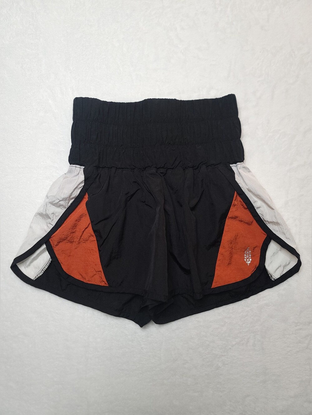 Free People The Way Home Run Shorts Sz XS Black Orange White High Waisted Lined